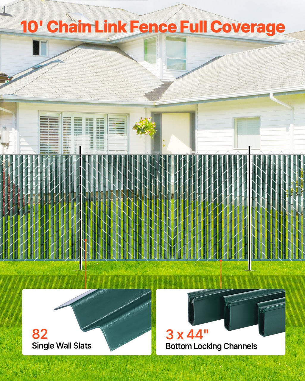 Chain Link Fence Privacy Slats Single-Wall For 4' High Fence Bottom Lock Green