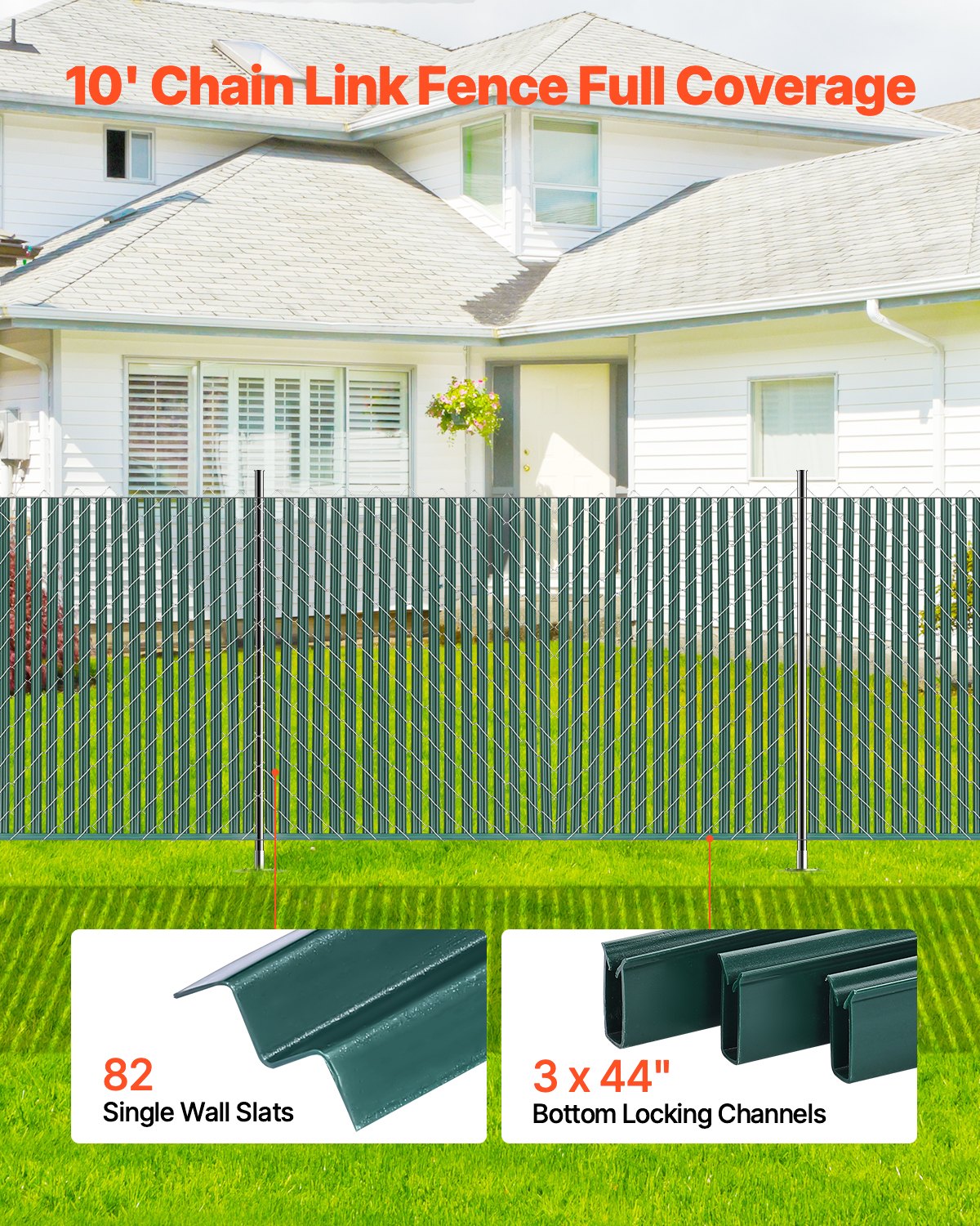 Chain Link Fence Privacy Slats Single-Wall For 4' High Fence Bottom Lock Green