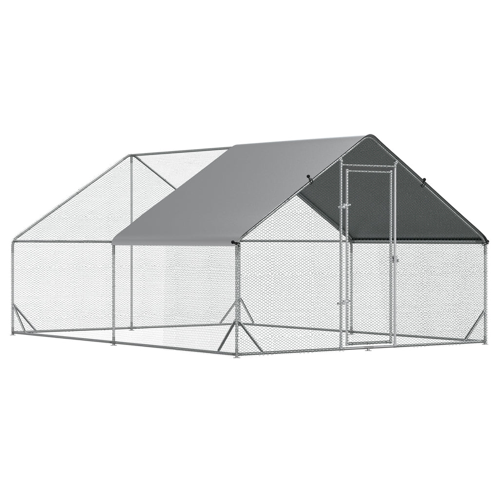 PawHut Large Chicken Coop Metal Chicken Run With Waterproof And Anti-UV Cover, Spire Shaped Walk In Fence Cage Hen House For Outdoor And Yard Farm Use, 1 Tube Diameter, 9.8X 13.1 X 6.6