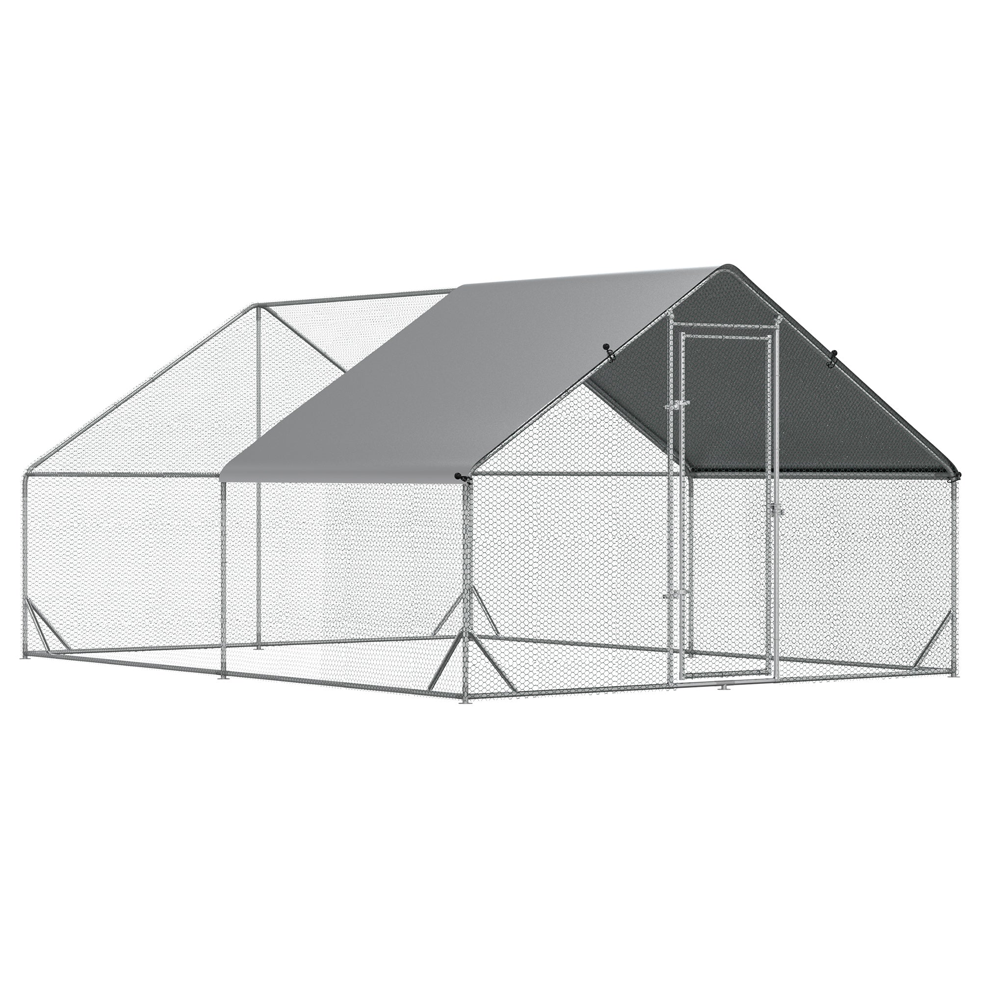 PawHut Large Chicken Coop Metal Chicken Run With Waterproof And Anti-UV Cover, Spire Shaped Walk In Fence Cage Hen House For Outdoor And Yard Farm Use, 1 Tube Diameter, 9.8X 13.1 X 6.6