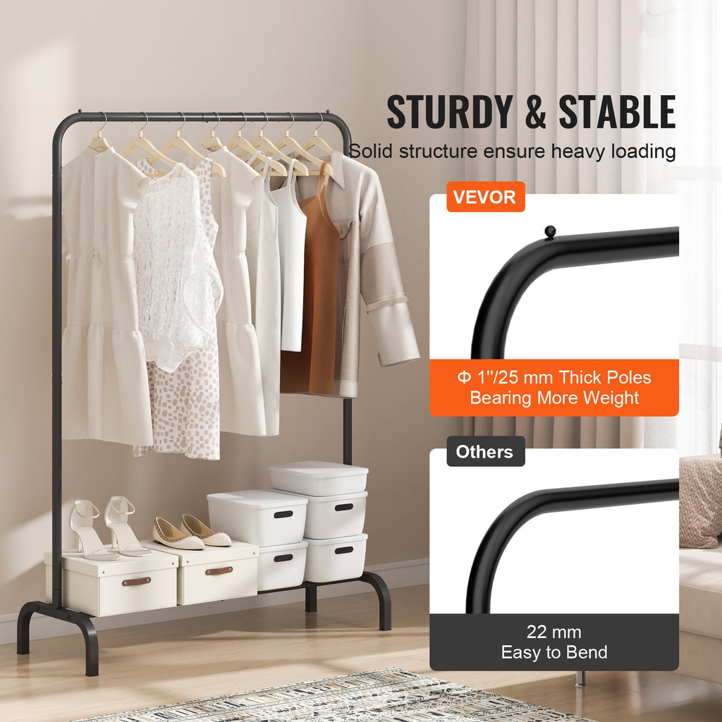 Clothes Rack, Heavy Duty Clothing Garment Rack With Hanging Rod And Bottom Storage Area, Clothing Rack For Bedroom Guest Room