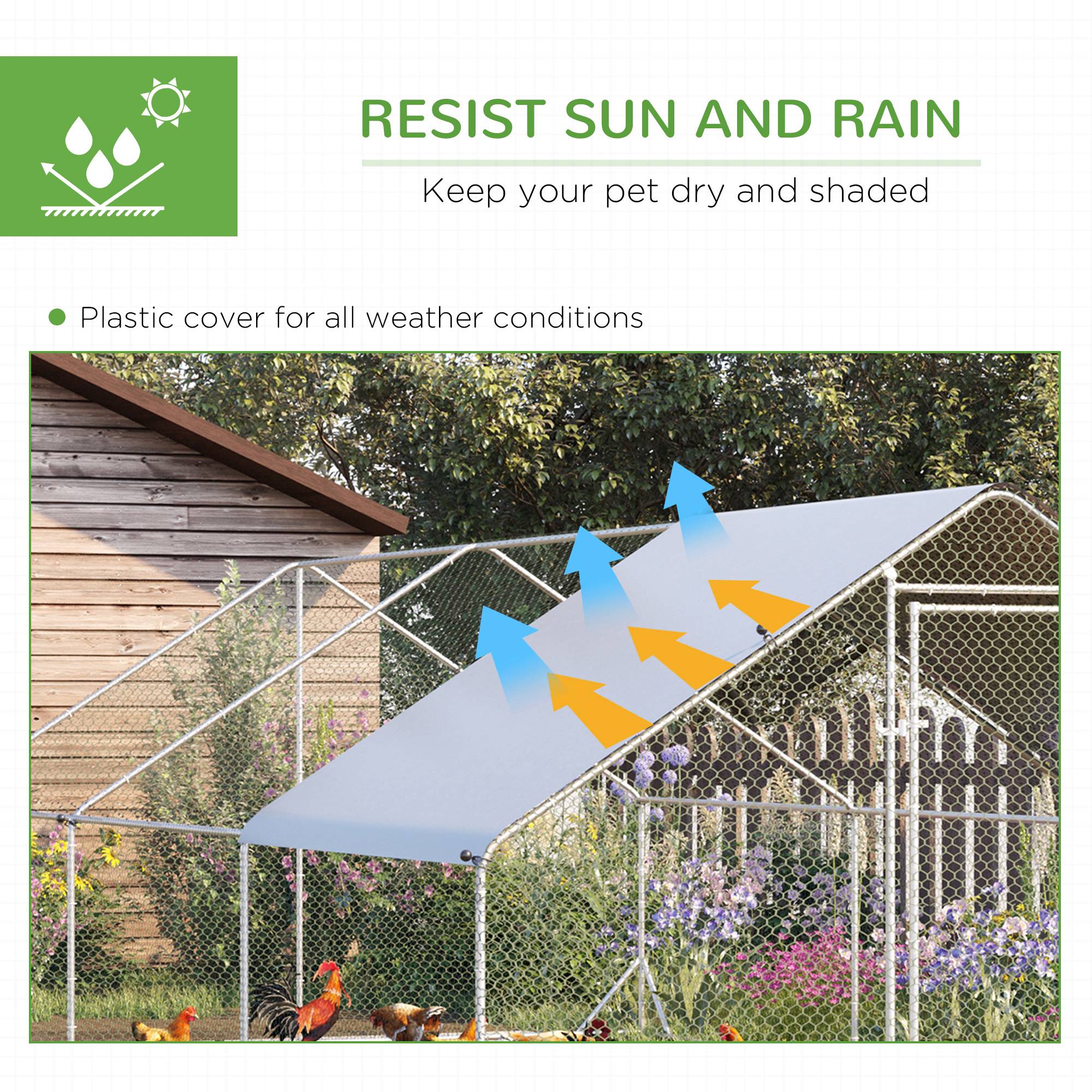 PawHut Large Chicken Coop Metal Chicken Run With Waterproof And Anti-UV Cover, Spire Shaped Walk In Fence Cage Hen House For Outdoor And Yard Farm Use, 1 Tube Diameter, 9.8 X 19.7'X 6.6