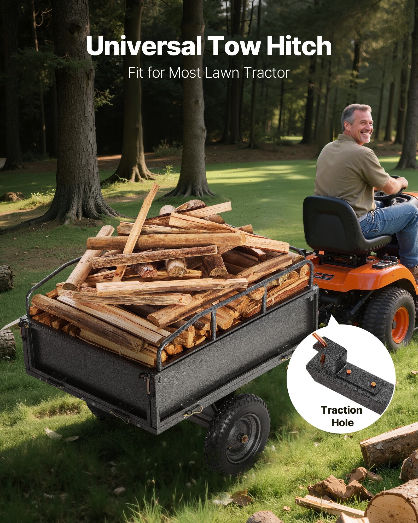 Steel Dump Cart 10 Cu. Ft 500LB For ATV/UTV Trailer Tow Behind Heavy Duty