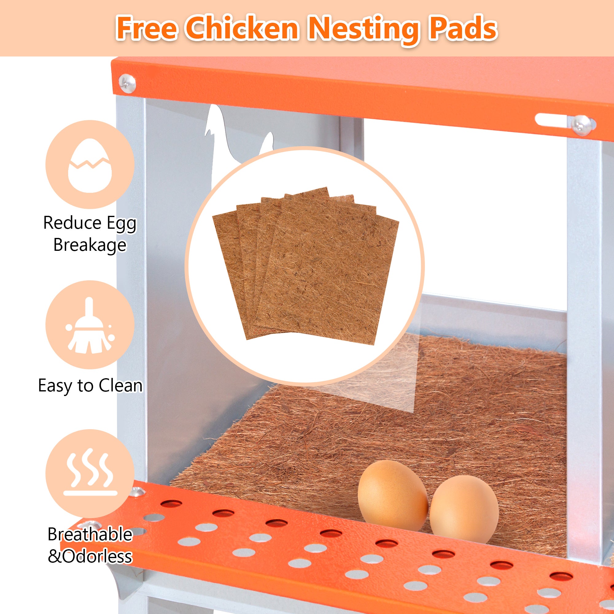 4-Bay Metal Nest Box-Wall Mount For Hens Ducks, Easy Egg   Assembly, Vented Galvanized Steel Coop Equipment Orange