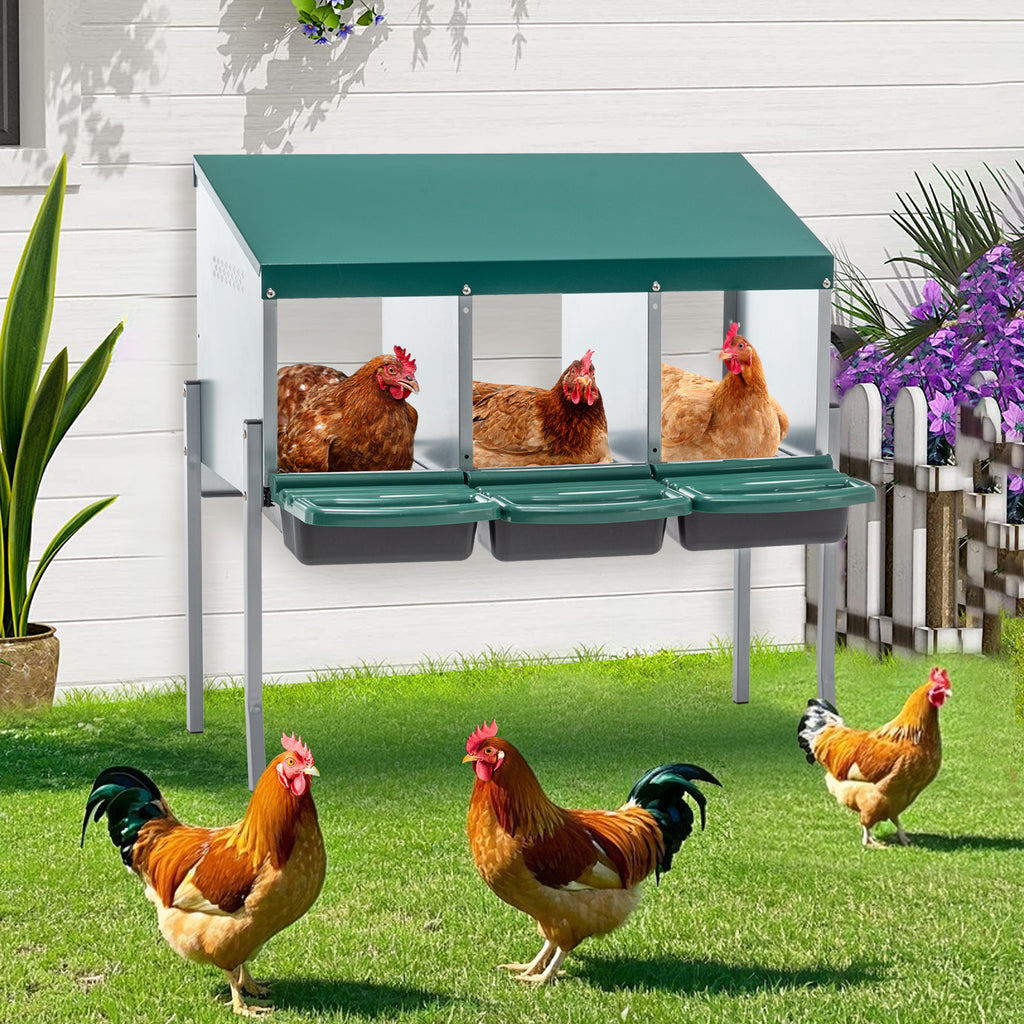 Nesting Boxes For Chickens, 3 Holes Chicken Nesting Boxes With Legs, Chicken Laying Box With Lid Cover, For Outdoor Chicken Coop Farm Yard, Rreen