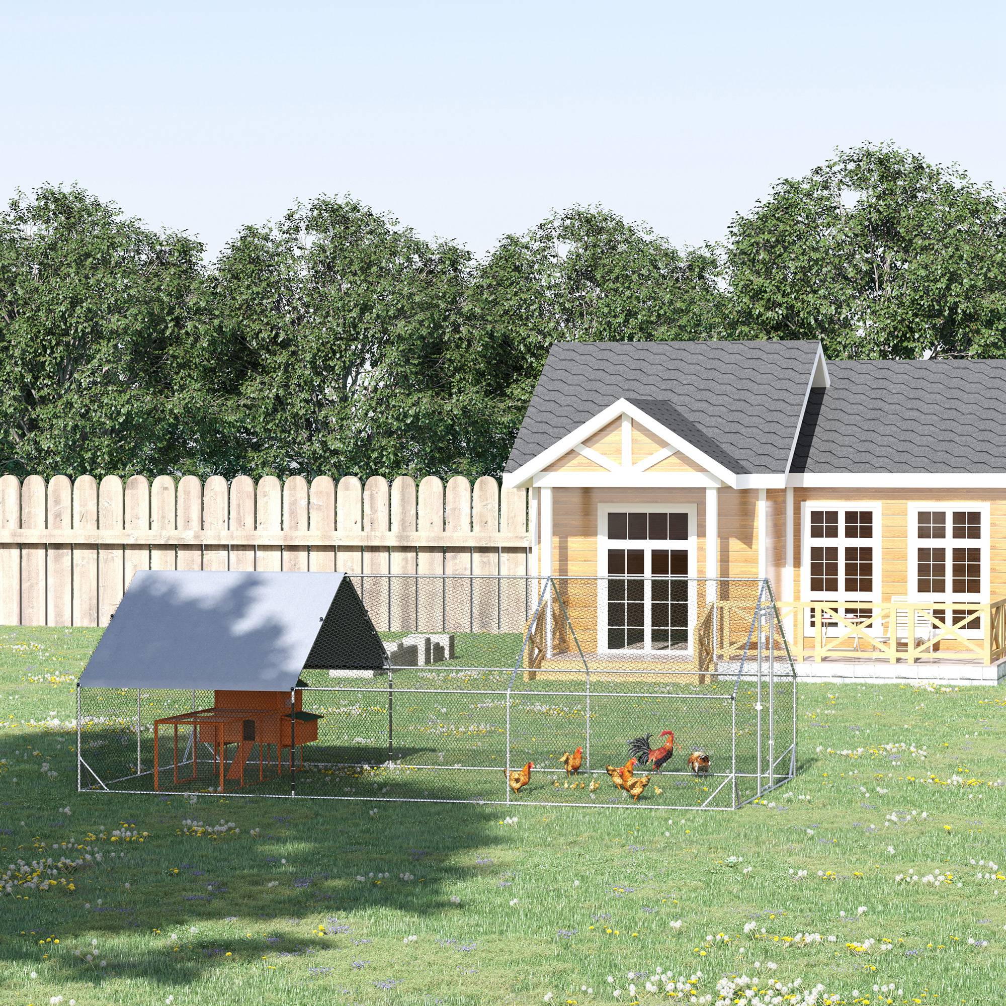 10' X 20' X 6.5' Chicken Coop Cage, Outdoor Hen House W/Cover & Lockable Door