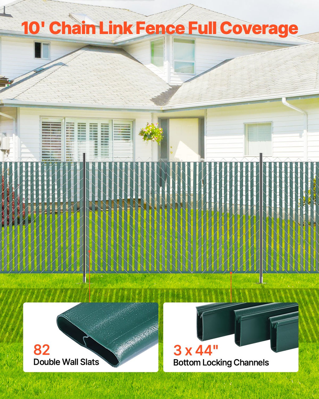 Chain Link Fence Privacy Slats Double-Wall For 4' High Fence Bottom Lock Green