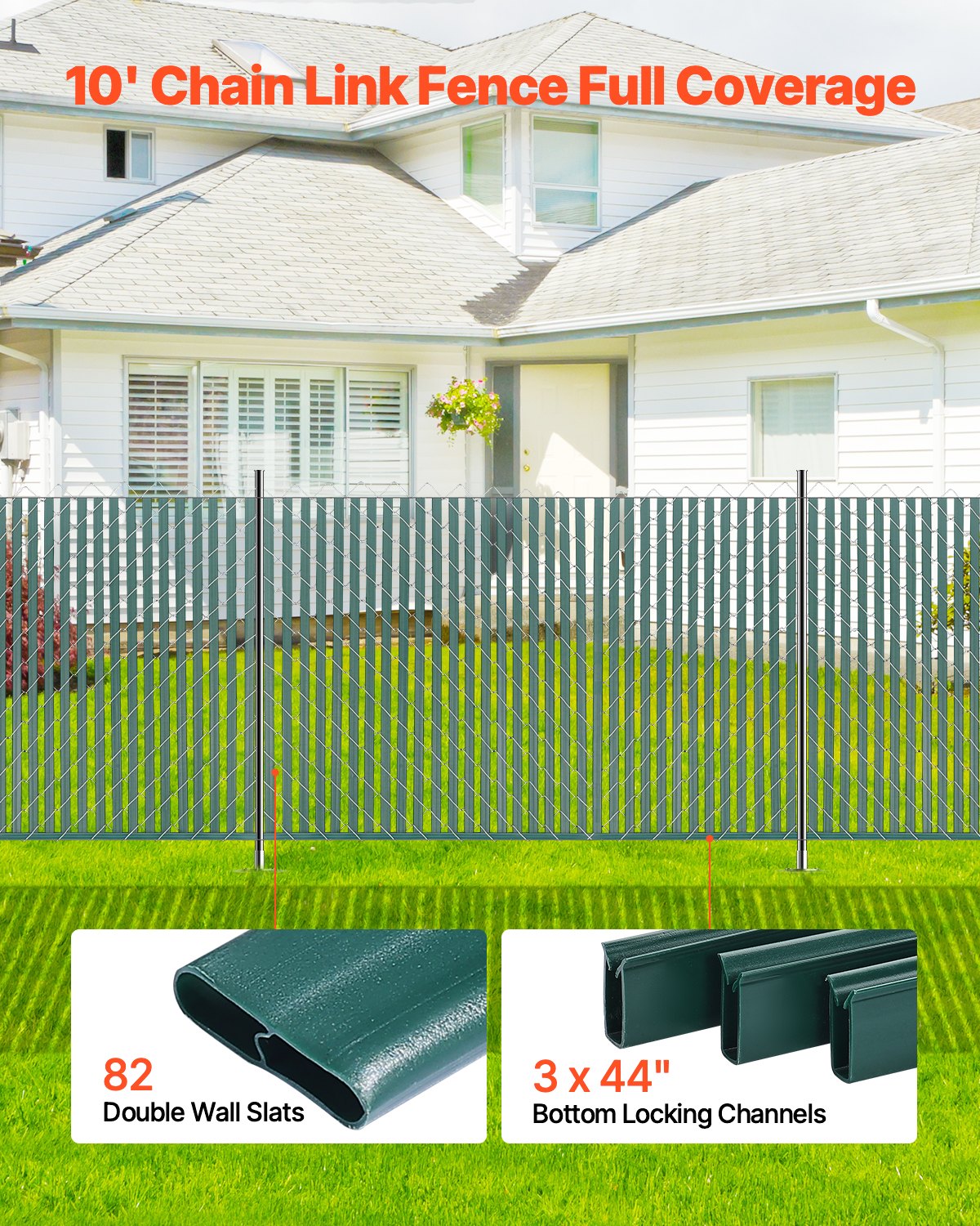 Chain Link Fence Privacy Slats Double-Wall For 4' High Fence Bottom Lock Green