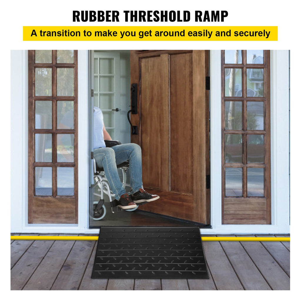 Rubber Threshold Ramp, 4Rise Threshold Ramp Doorway, 3 Channels Cord Cover Rubber Solid Threshold Ramp, Rubber Angled Entry Rated 2200 Lbs Load Capacity For Wheelchair And Scooter