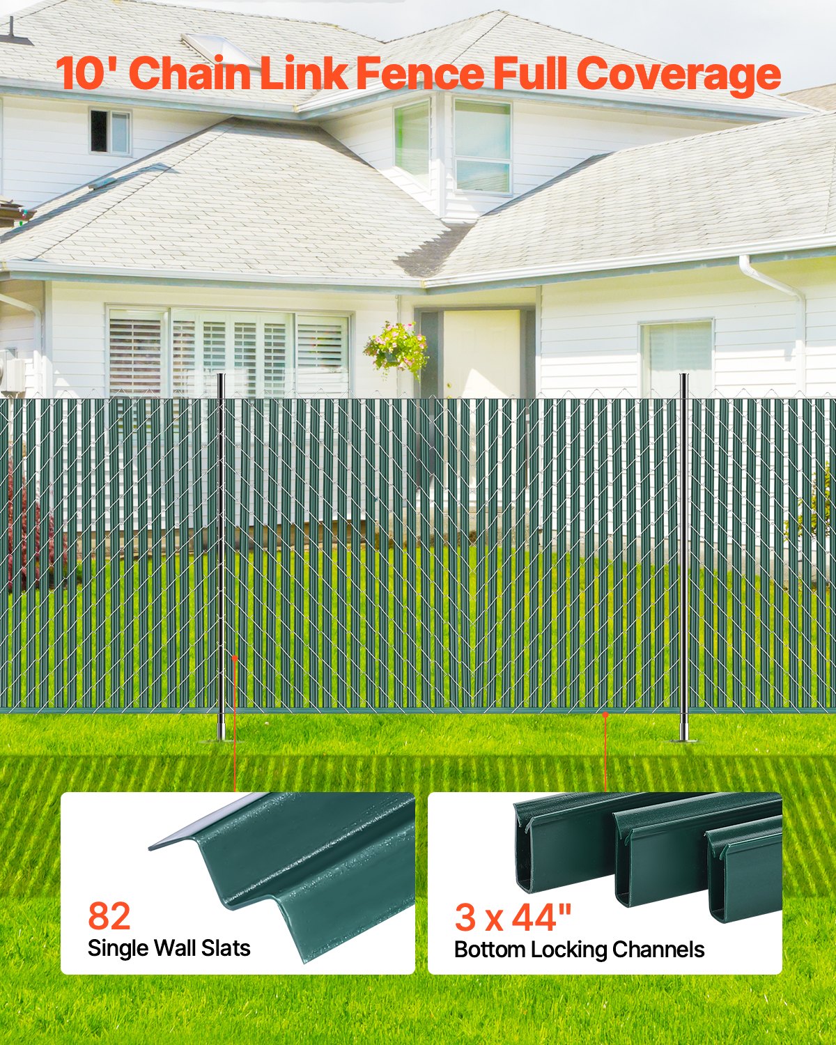 Chain Link Fence Privacy Slats Single-Wall For 5' High Fence Bottom Lock Green