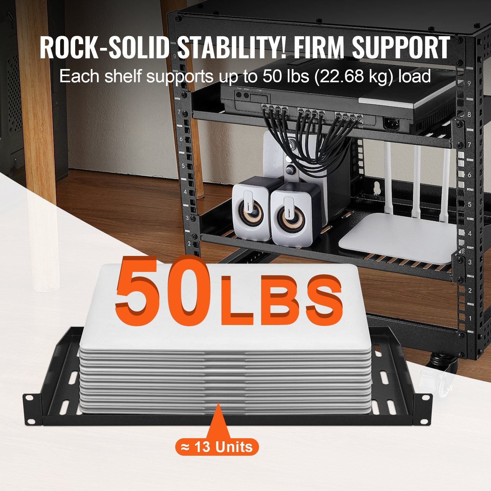 2PCS 1U Server Rack Shelf Depth Vented Rack Mount Shelf Tray