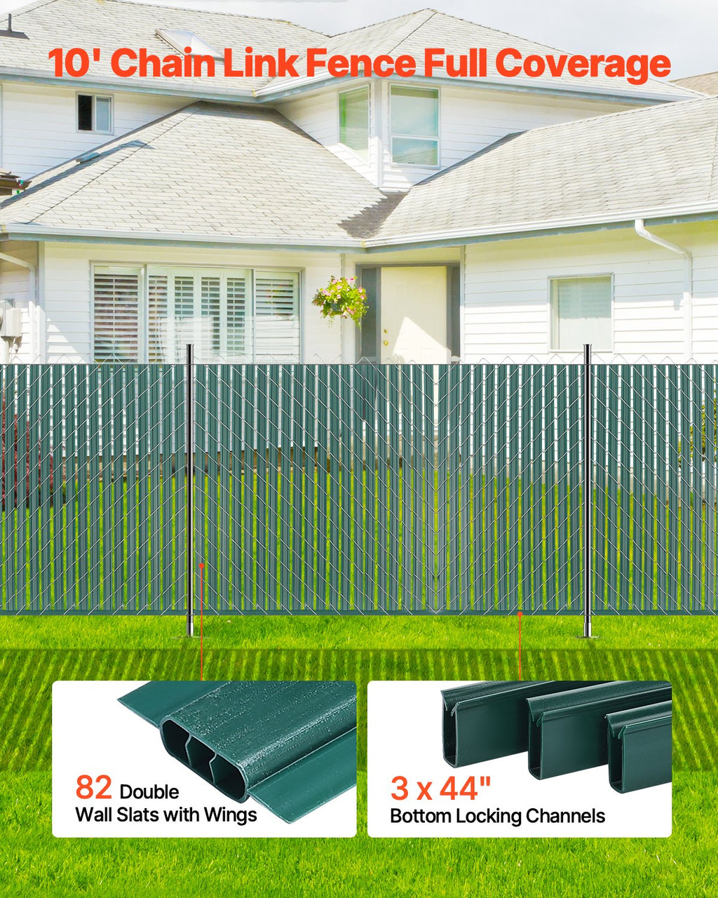 Chain Link Fence Privacy Slats Double-Wall With Wings For 4' High Fence Green