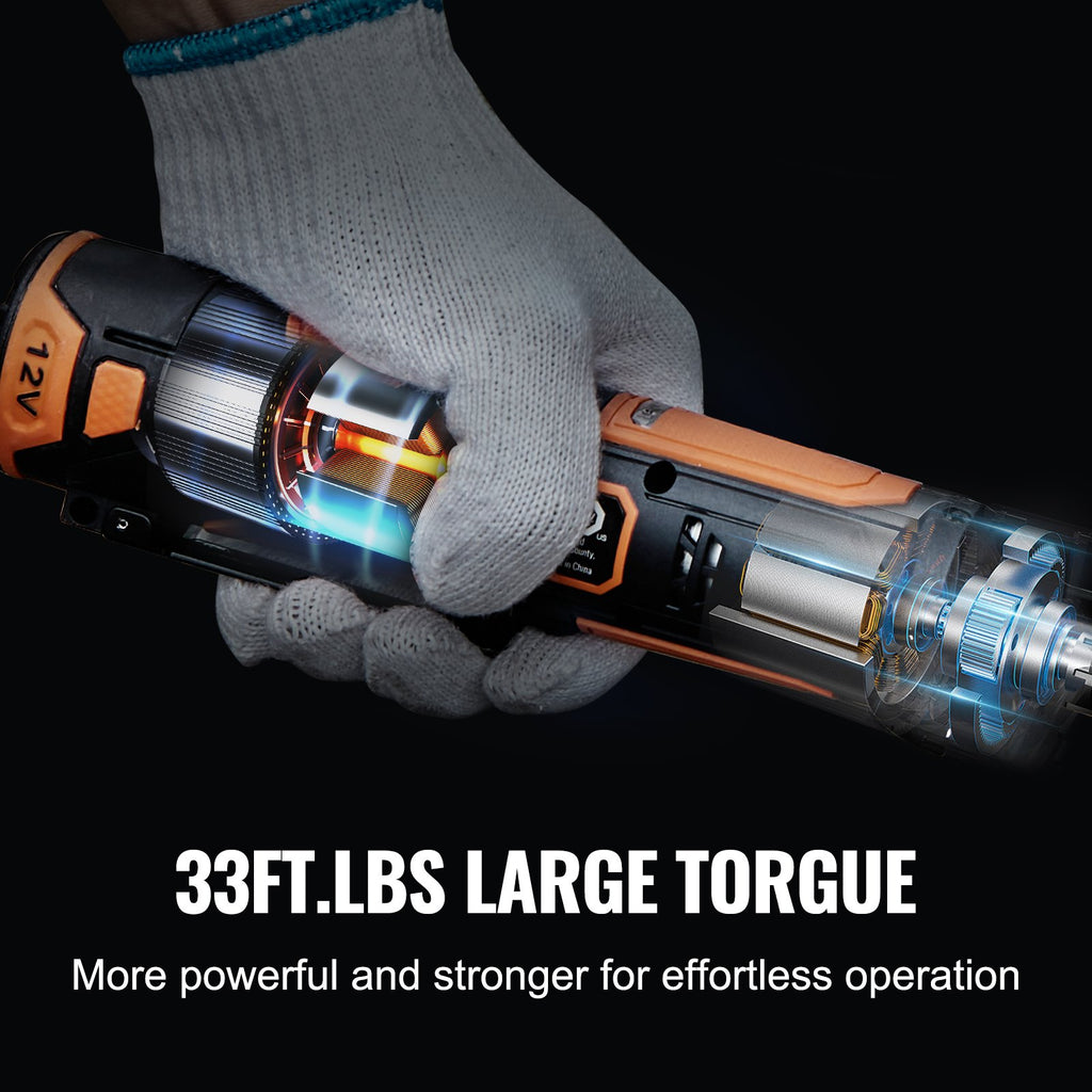 3/8" Cordless Electric Ratchet Wrench Set, 12V 33 Ft-lbs Power Ratchet Tool Kit, 45-Min Fast Charge, 2-Pack 2.0Ah Battery, Built-in LED Light, Variable Speed Trigger, 10 Sockets