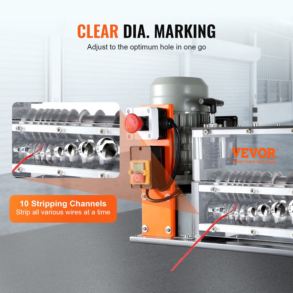 Automatic Wire Stripping Machine, 0.06'-1.26' Electric Motorized Cable Stripper, 750 W, 98 Ft Min Wire Peeler With Visible Stripping Depth Reference, 10 Channels For Scrap Copper Recycling