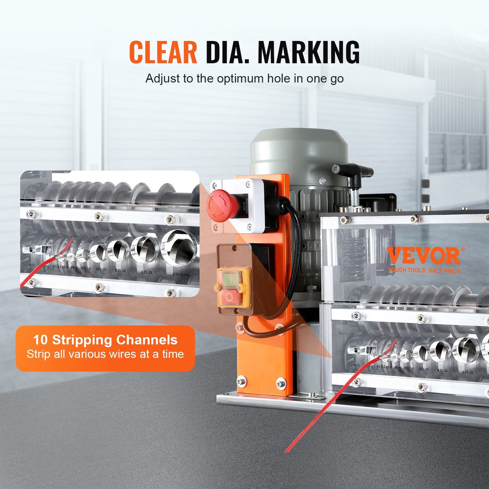 Automatic Wire Stripping Machine, 0.06'-1.26' Electric Motorized Cable Stripper, 750 W, 98 Ft Min Wire Peeler With Visible Stripping Depth Reference, 10 Channels For Scrap Copper Recycling