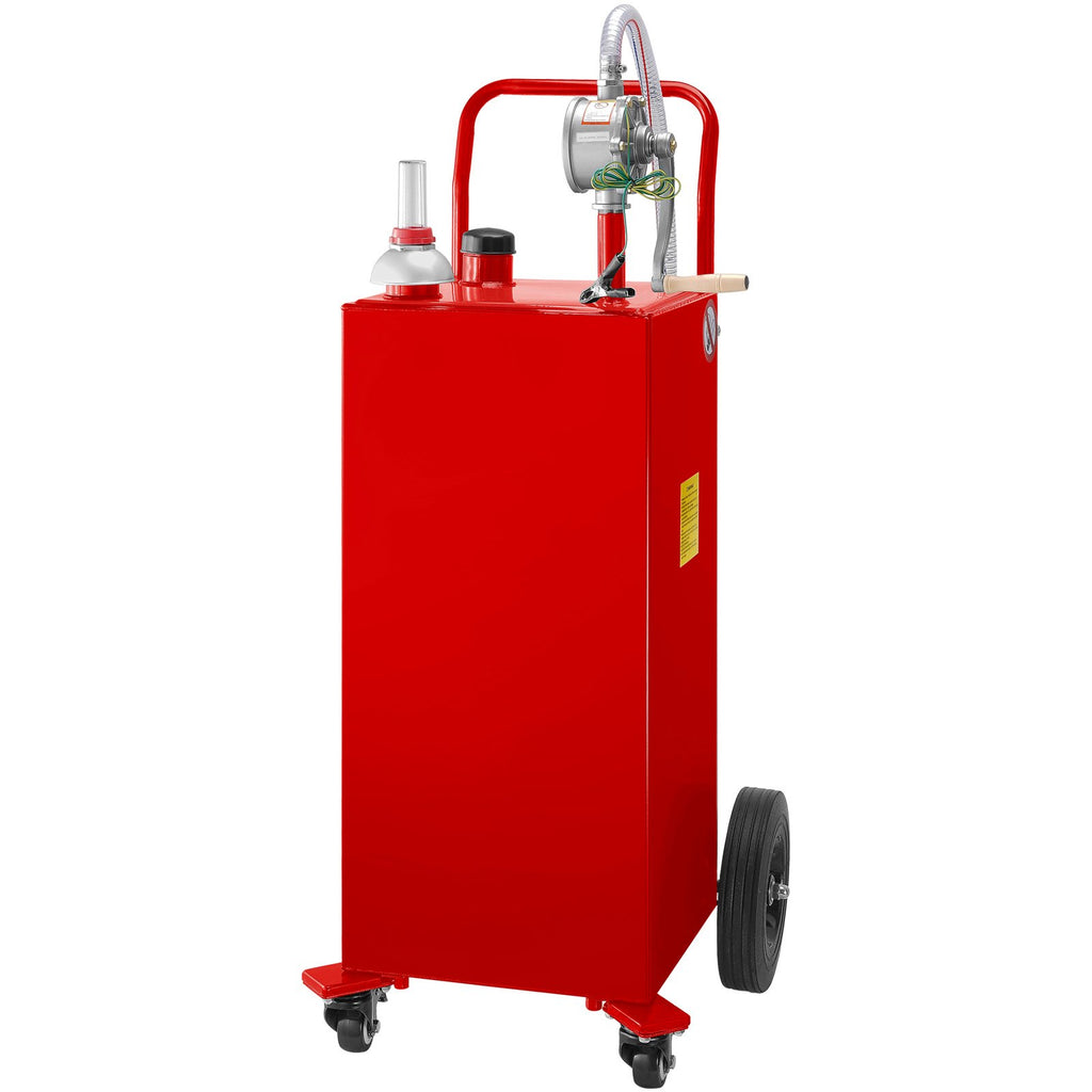 Fuel Caddy, 35 Gallon, Gas Storage Tank On 4 Wheels, With Manuel Transfer Pump, GasolineFuel Container For Cars, Lawn Mowers, ATVs, Boats, More, Red
