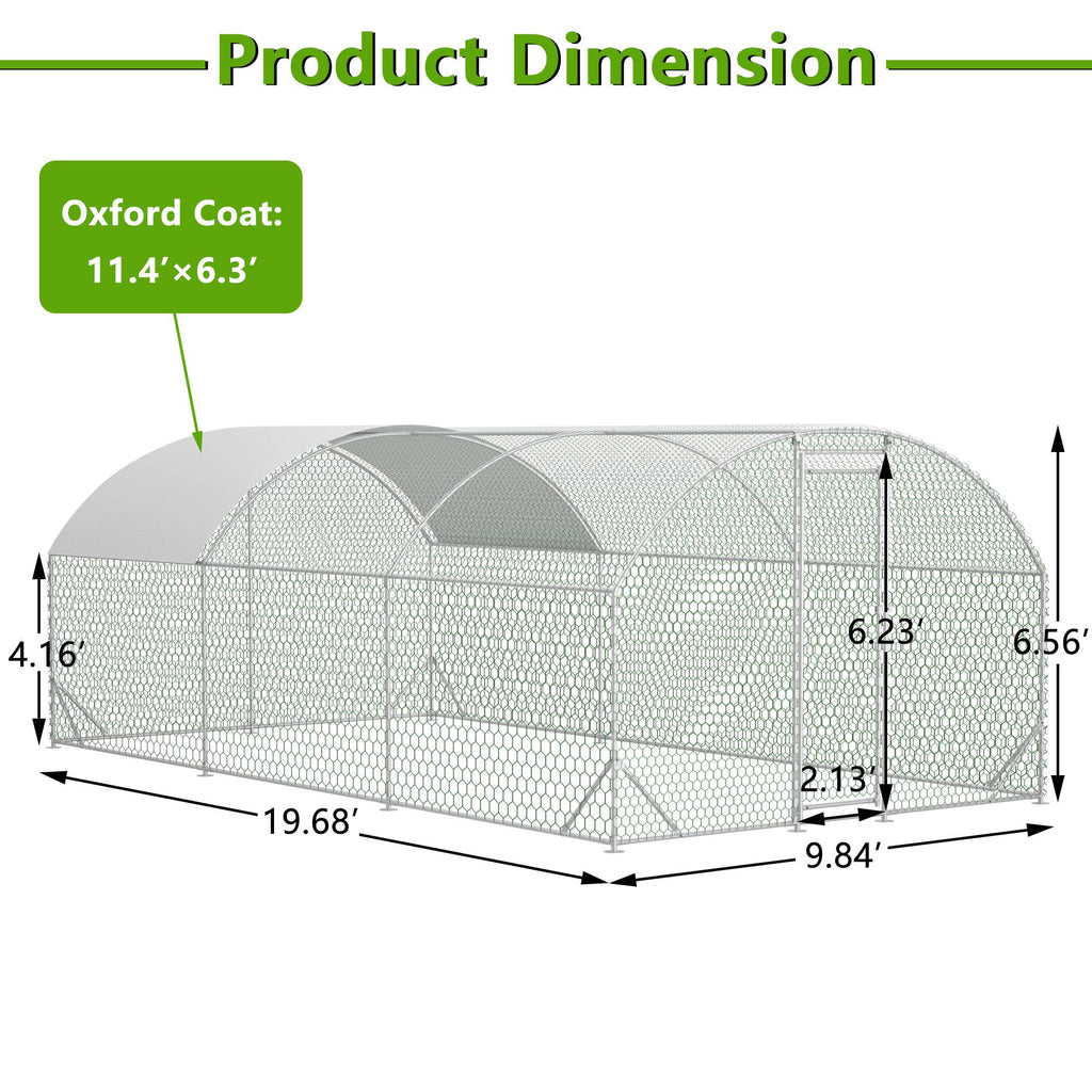 Large Chicken Coop Metal Chicken Run With Waterproof And Anti-UV Cover, Dome Shaped Walk-in Fence Cage Hen House For Outdoor And Yard Farm, 9.84 X 19.68 X 6.56 Ft