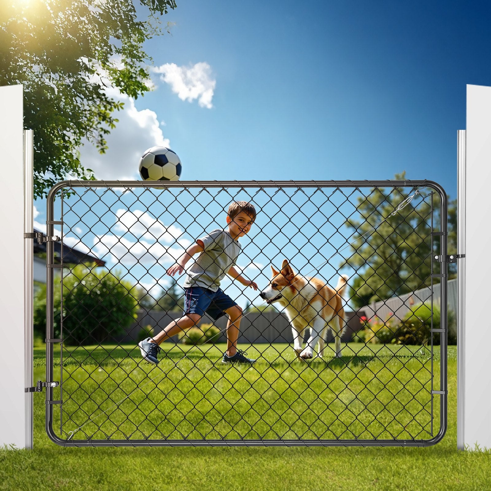 Chain Link Fence Gate Fit 2.2-6 X 6 Ft Adjustable Garden Gate Posts Not Included