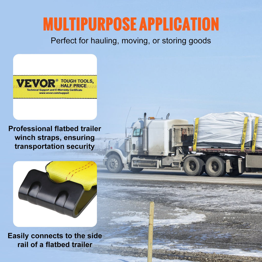Winch Straps, 4'X 30', 6000 Lbs Load Capacity, 18000 Lbs Break Strength, Truck Straps With Flat Hook, Flatbed Tie Downs Cargo Control For Trailers, Farms, Rescues, Tree Saver, Yellow,4 Pack