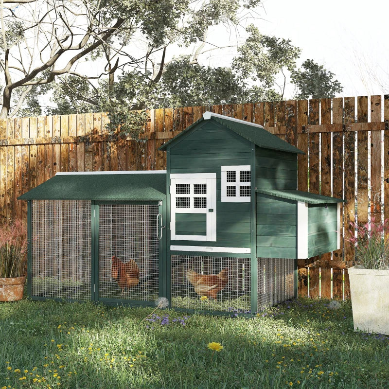 Wooden Chicken Coop, Hen House Outdoor With Run Nesting Box, Asphalt Roof, Removable Tray, Ramp, Poultry Cage For 2-3 Chickens, Green