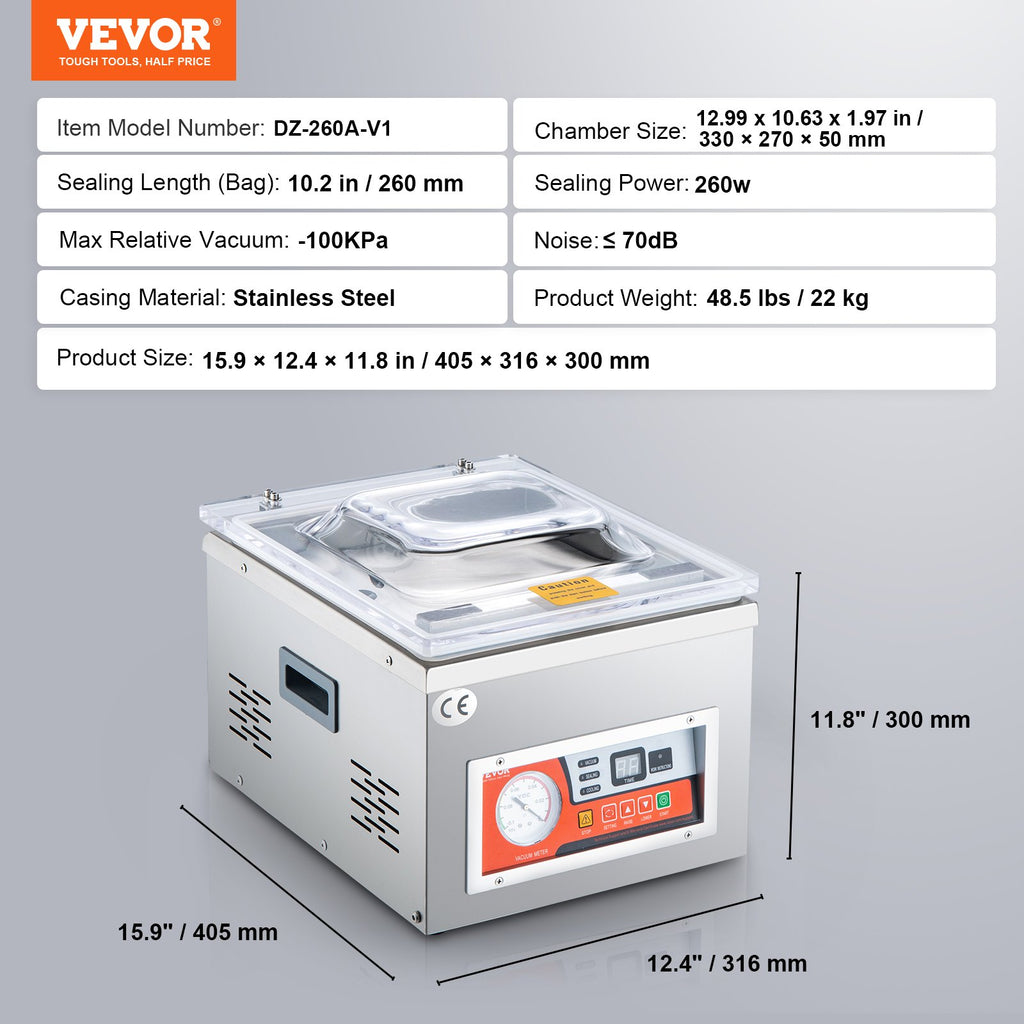 Chamber Vacuum Sealer, DZ-260A  Excellent Sealing Effect With Automatic Control, 110V Kitchen Packaging Machine For Meats, Fruit Saver, Home, Commercial Using