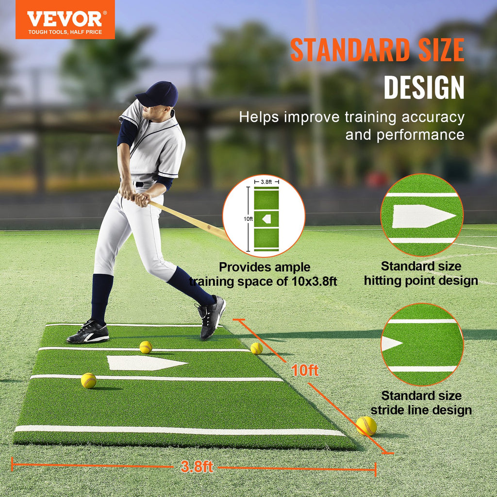 Baseball Softball Hitting Batting Mat,  Indoor Outdoor Softball Mat, Lined & Foam Backing Anti-Slip Anti-Fade Softball Training Aid, Portable Practice Mat With Tightening Rope, Green