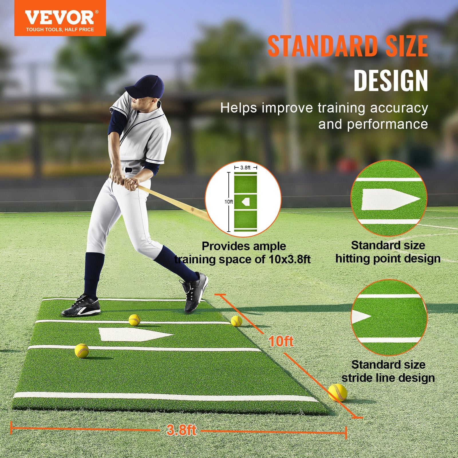 Baseball Softball Hitting Batting Mat,  Indoor Outdoor Softball Mat, Lined & Foam Backing Anti-Slip Anti-Fade Softball Training Aid, Portable Practice Mat With Tightening Rope, Green