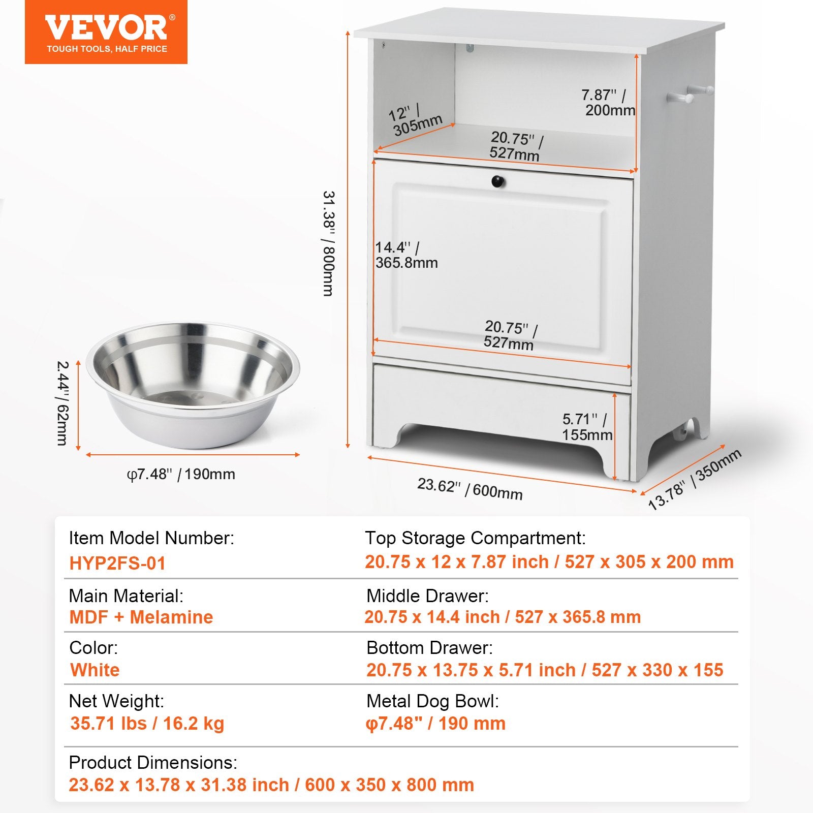 Pet Feeding Station W 2 Elevated Dog Bowls Dog Food & Toy Storage Cabinet