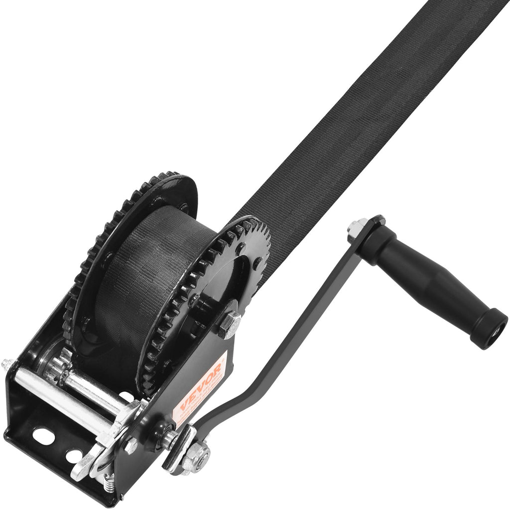Hand Winch, 2000 Lbs Pulling Capacity, Boat Trailer Winch Heavy Duty Rope Crank With 23 Ft Polyester Strap And Two-Way Ratchet, Manual Operated Hand Crank Winch For Trailer, Boat Or ATV Towing