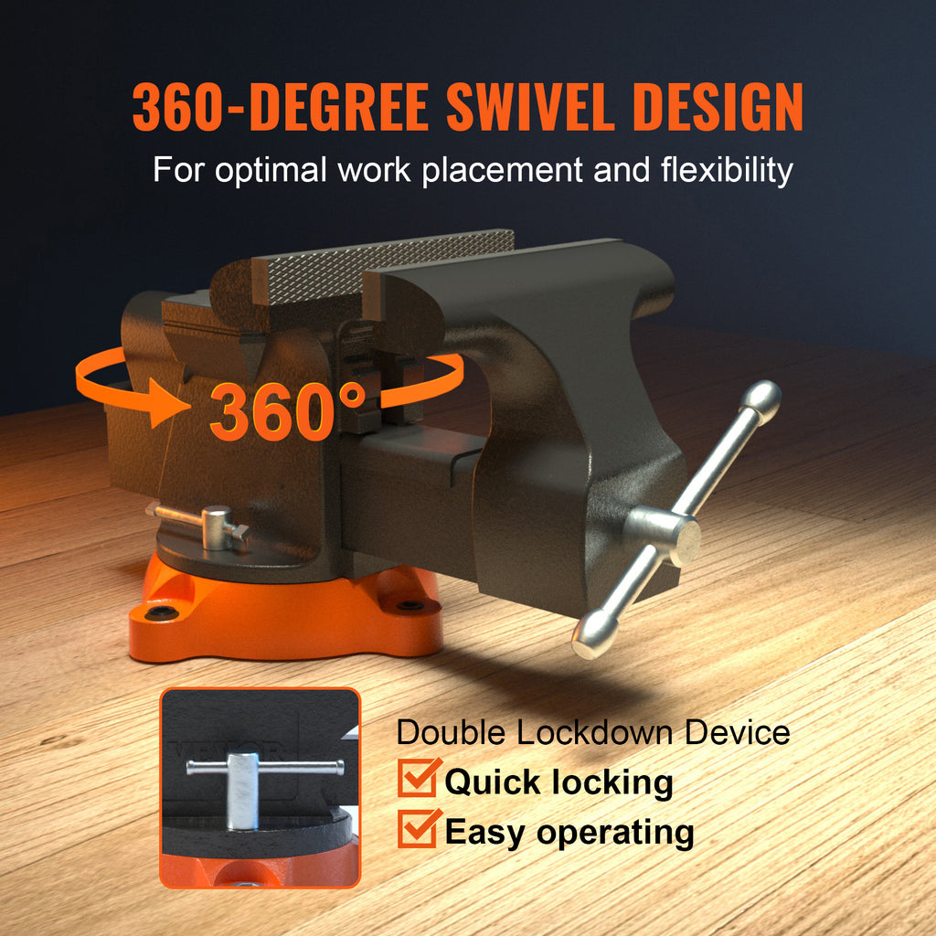6inch Bench Vise W Anvil Swivel Locking Base Heavy Duty Ductile Iron
