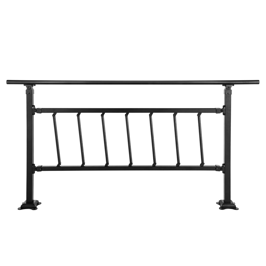 Outdoor Stair Railing, Fits For 1-5 Steps Transitional Wrought Iron Handrail, Adjustable Exterior Stair Railing With Fence, Handrails For Concrete Steps With Installation Kit, Matte Black