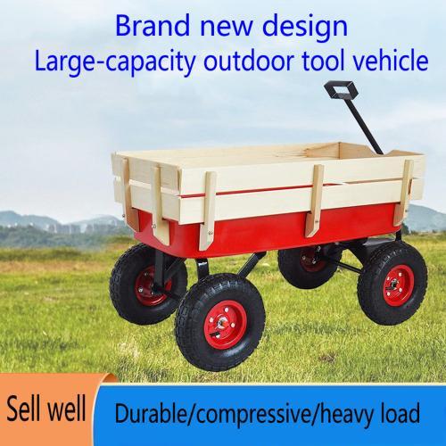 Outdoor Sports Tools Wooden Side Panel Pneumatic Tire Wheelbarrow