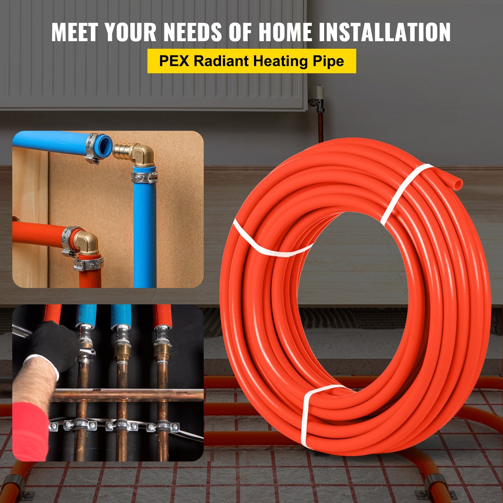 Oxygen Barrier   300 Feet Tube Coil EVOH PEX-B Pipe, For Residential Commercial Radiant Floor Heating, Red