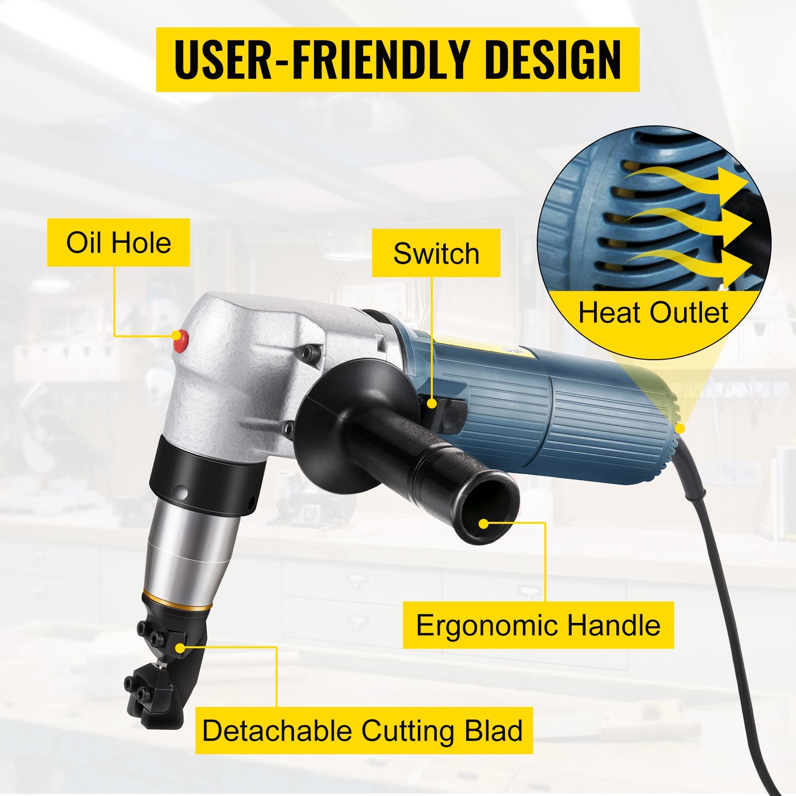 Electric Metal Nibbler 625W Nibbler Metal Cutter 1000RPM High Speed Rotor 0.16in/4mm Metal Nibbler 110V W Replaced Blades Storage Case Sheet Metal Nibbler For Cutting Stainless Steel, Aluminium