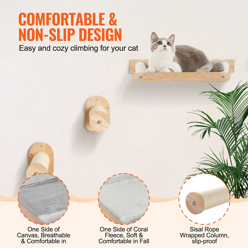 Wall Mounted Cat Shelves With 2 Jumping Posts & 2 Hammocks Up To 40 Lbs