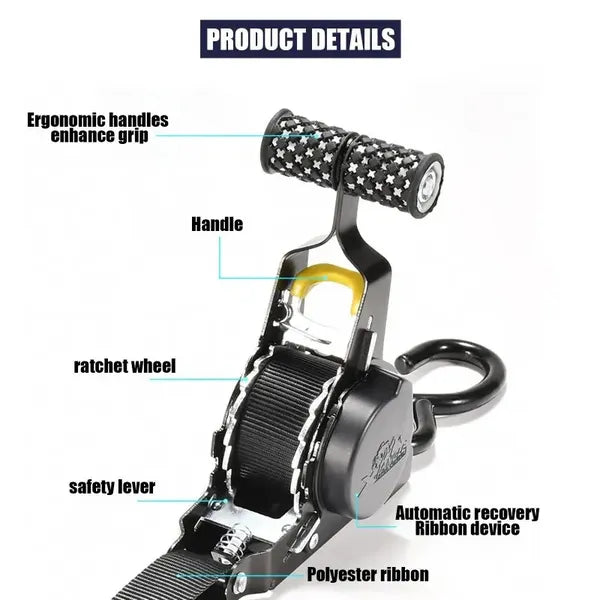 1pc Retractable Ratchet Strap, Self Retractable Tie Down Strap, 10ft Tensile Strength, 1500lbs Tensile Strength, Strong Black Heavy Duty Automatic Ratchet Strap For Securing Cargo, Trucks, Motorcycles