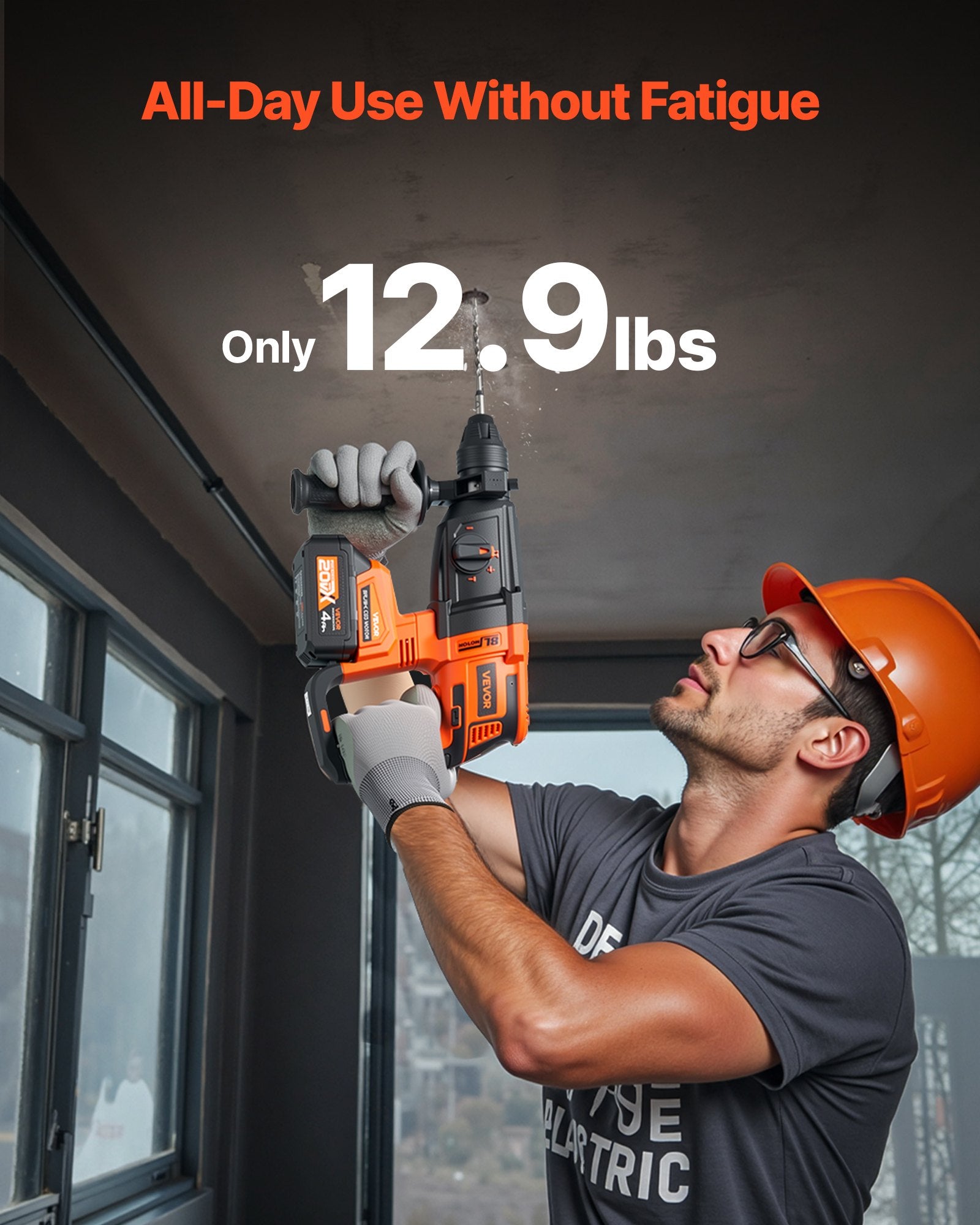 20V SDS-Plus Brushless Cordless Rotary Hammer Drill Kit 1.1 In 1200RPM 4Function
