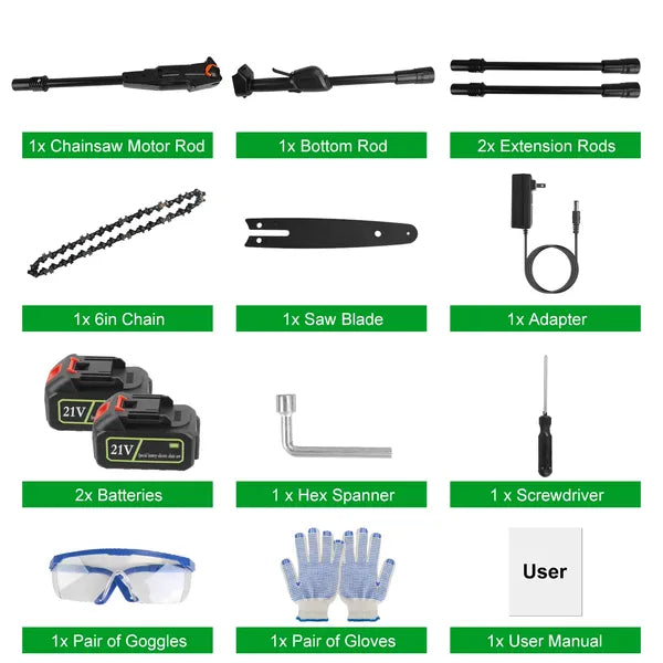 6in Cordless Pole Saw 7.4FT Maximum Extendable Length 35FT/S Speed Electric Pole Chainsaw 2Pcs 3.0Ah Batteries And Charger Included For Pruning Trimming