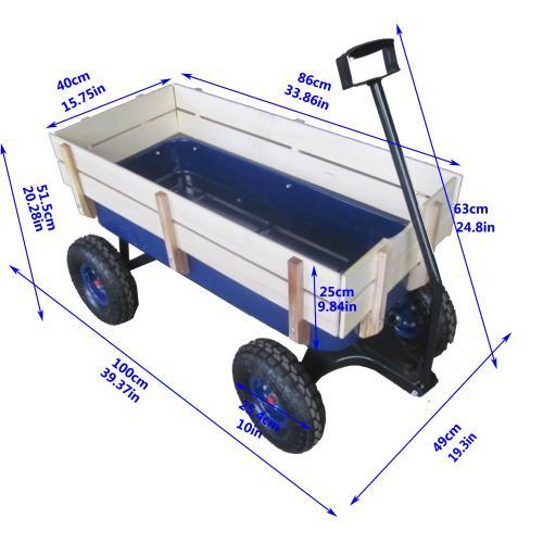 Outdoor Sports Tools Wooden Side Panel Pneumatic Tire Wheelbarrow