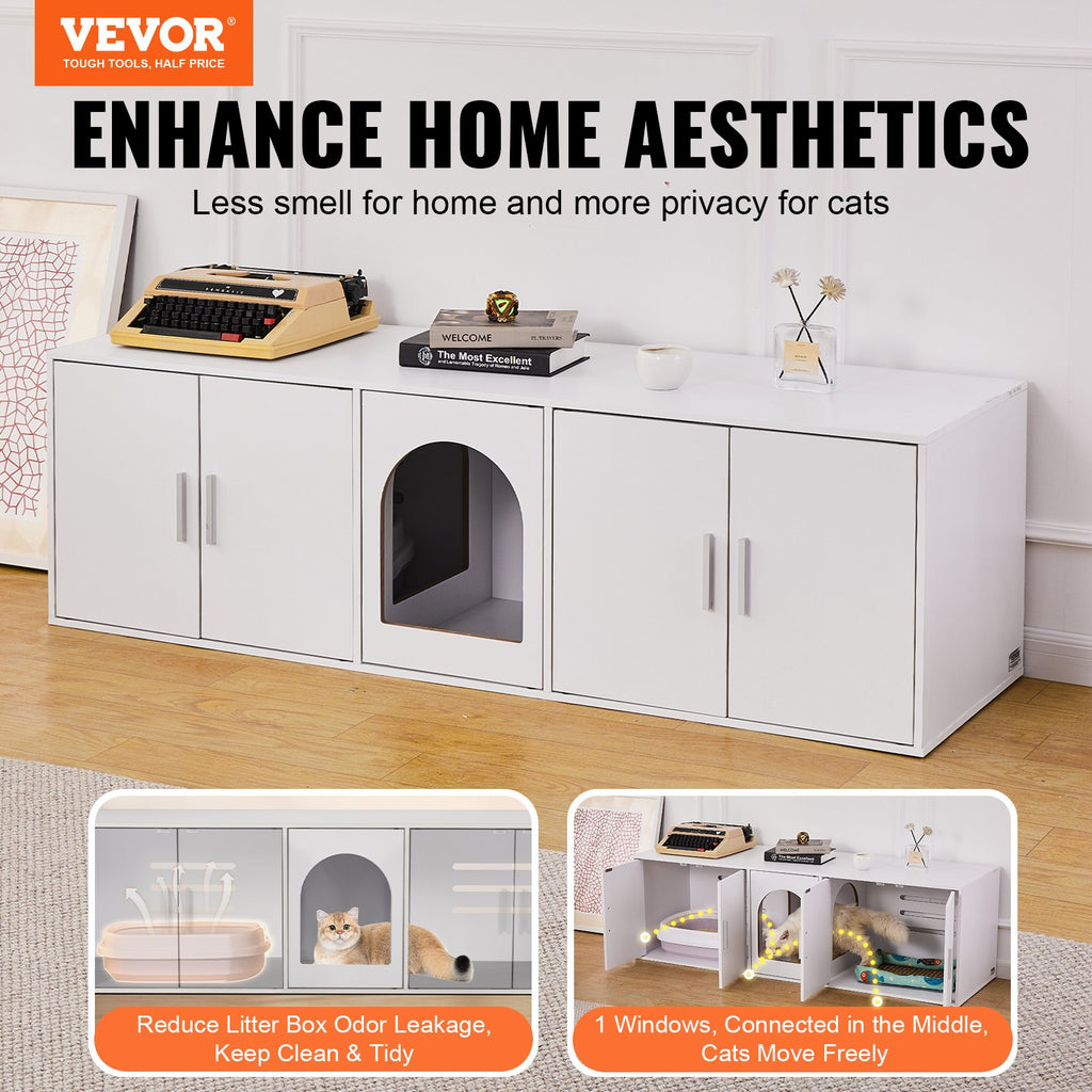 Cat Litter Box Enclosure Wooden Litter Box Furniture Hidden  White