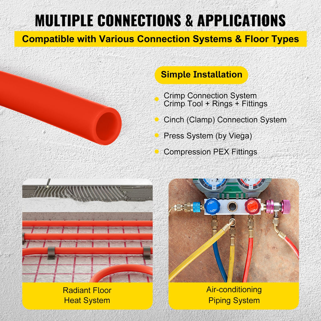 Oxygen Barrier   300 Feet Tube Coil EVOH PEX-B Pipe, For Residential Commercial Radiant Floor Heating, Red