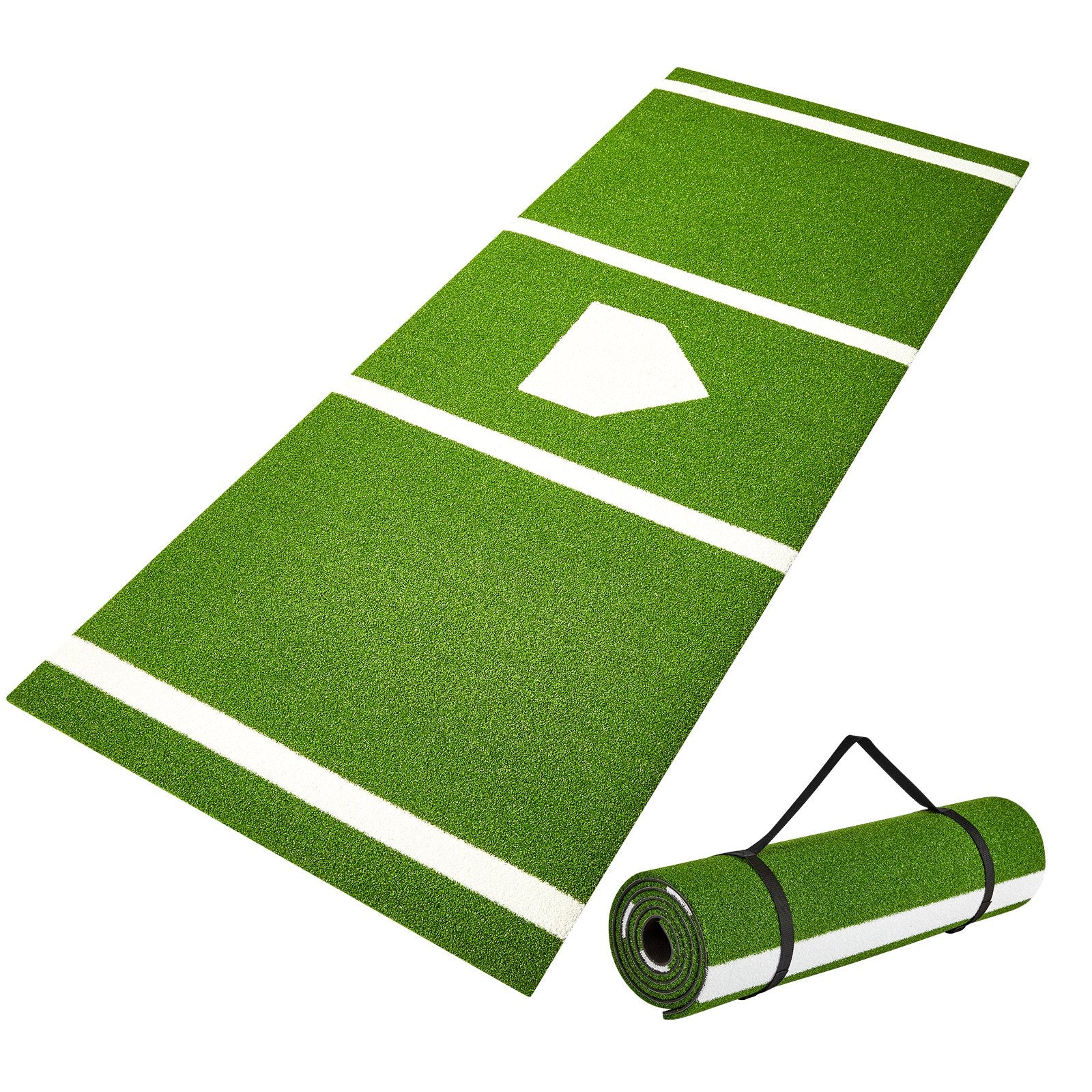 Baseball Softball Hitting Batting Mat,  Indoor Outdoor Softball Mat, Lined & Foam Backing Anti-Slip Anti-Fade Softball Training Aid, Portable Practice Mat With Tightening Rope, Green