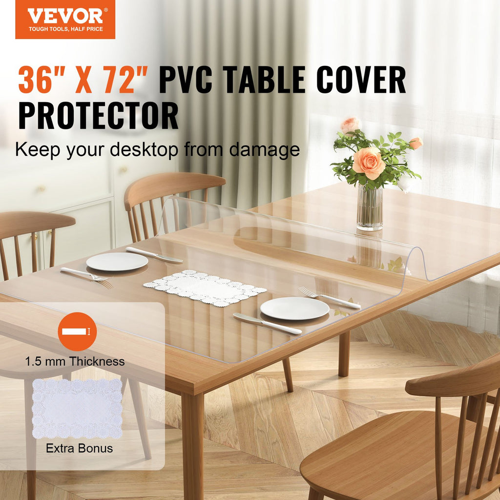 Clear Table Cover Protector, Table Cover, 1.5 Mm Thick PVC Plastic Tablecloth, Waterproof Desktop Protector For Writing Desk, Coffee Table, Dining Room Table