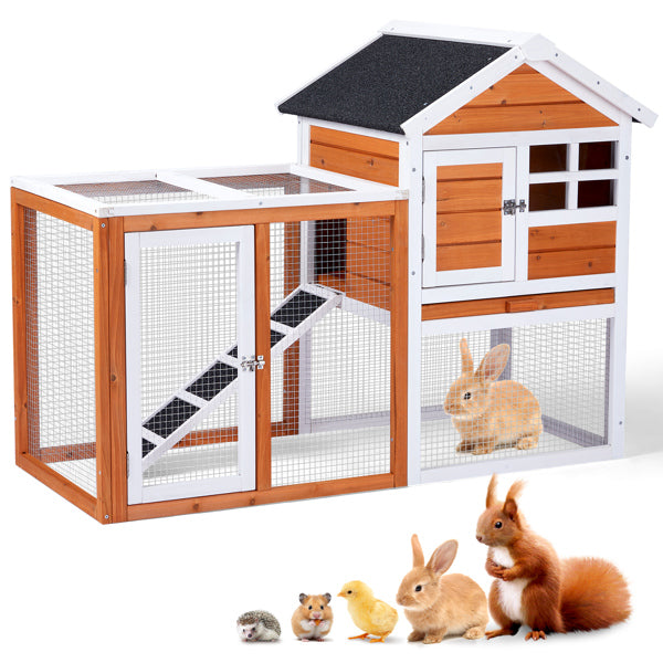 House Type With Running Ladder, Orange-red, Wooden Chicken Rabbit Cage