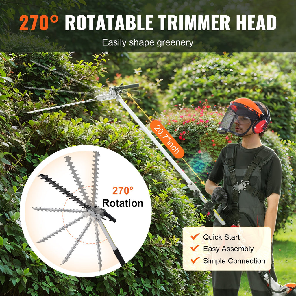 15.7-inch 26CC 2 Cycle Gas Hedge Trimmer, Gas Powered Pole Hedge Trimmer With Dual Sided Dual Action Blade, 270° Adjustable Trimmer Head, Suitable For Trimming Shrubs, Bushes