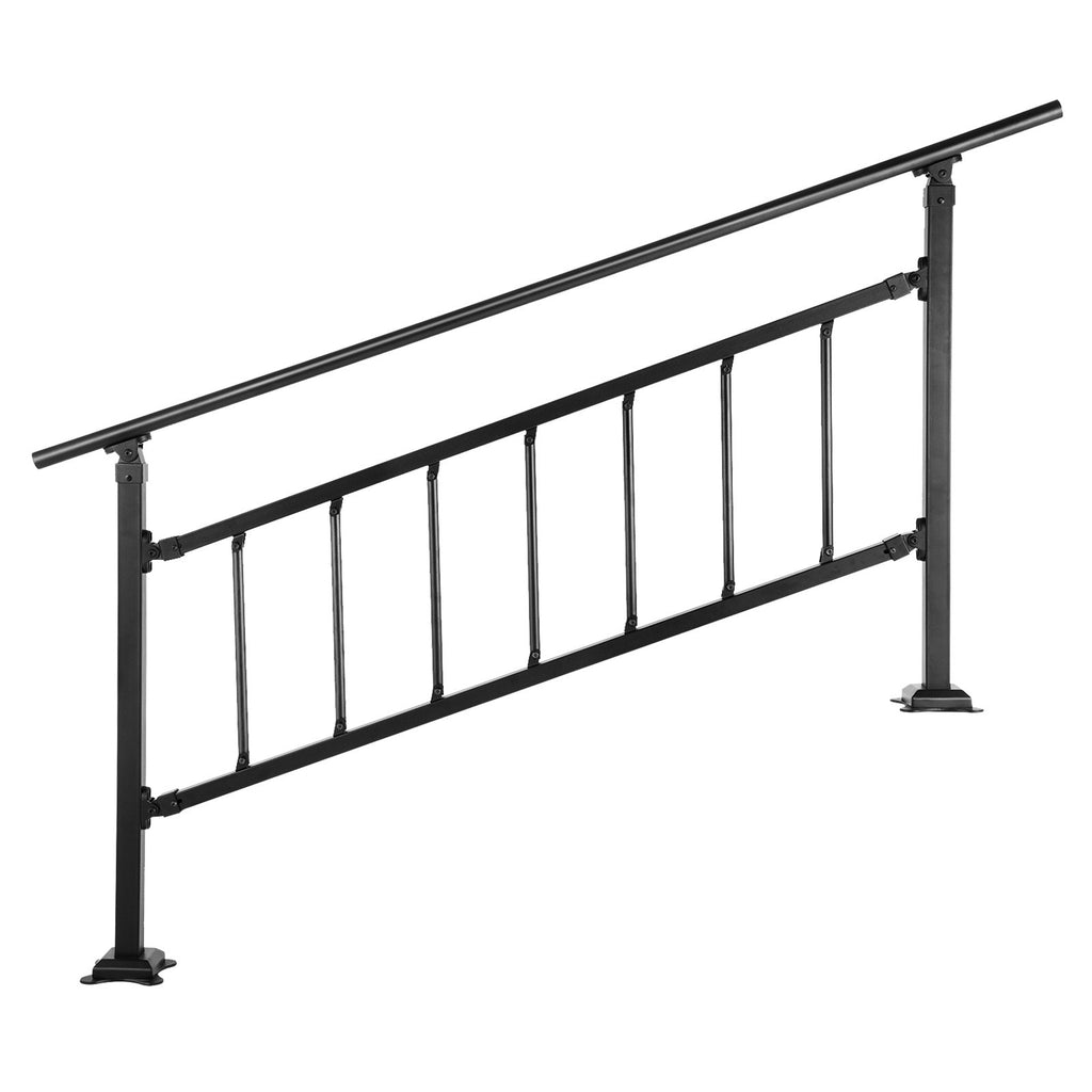 Outdoor Stair Railing, Fits For 1-5 Steps Transitional Wrought Iron Handrail, Adjustable Exterior Stair Railing With Fence, Handrails For Concrete Steps With Installation Kit, Matte Black