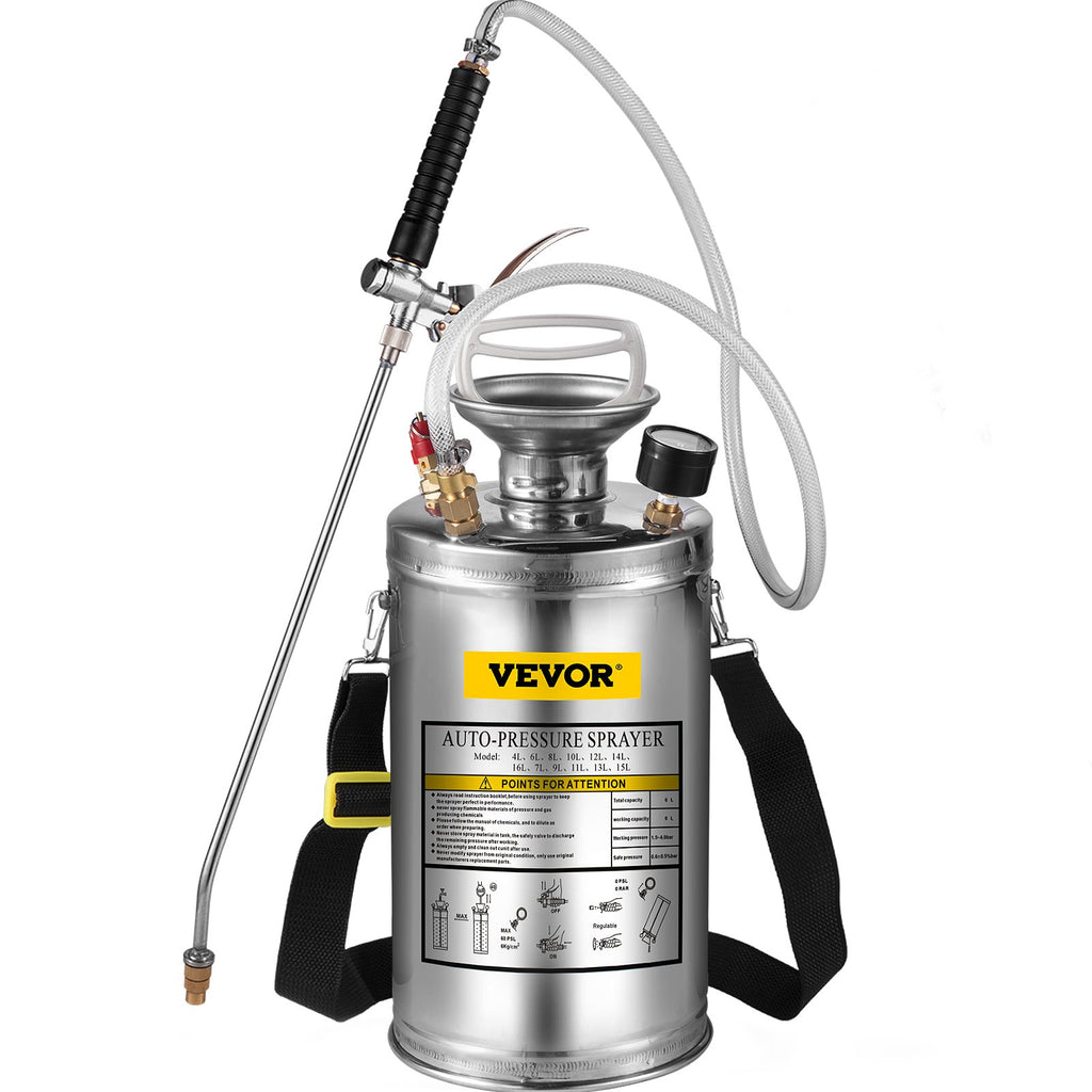 1.5Gal Stainless Steel Sprayer, 3.3FT Reinforced Hose, Hand Sprayer With Pressure Gauge Safety Valve, Adjustable Nozzle Suitable For Gardening  Sanitizing
