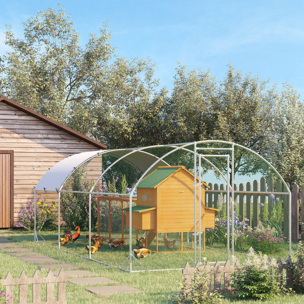 Large Chicken Coop Metal Chicken Run With Waterproof And Anti-UV Cover, Dome Shaped Walk-in Fence Cage Hen House For Outdoor And Yard Farm Use, 1" Tube Diameter, 9.2' X 18.7' X 6.5'