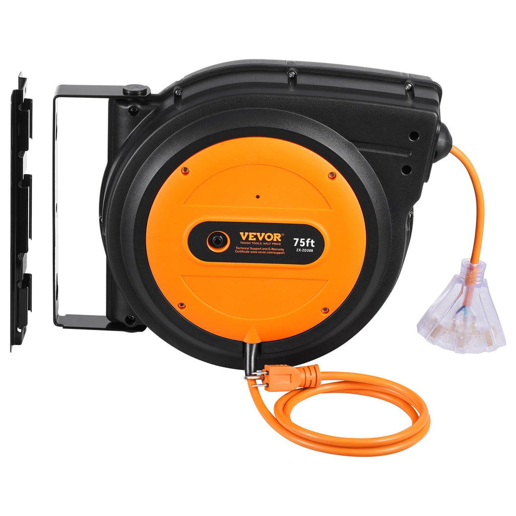 Retractable Extension Cord Reel Power Cord Reel 75FT 14AWG/3C SJTOW