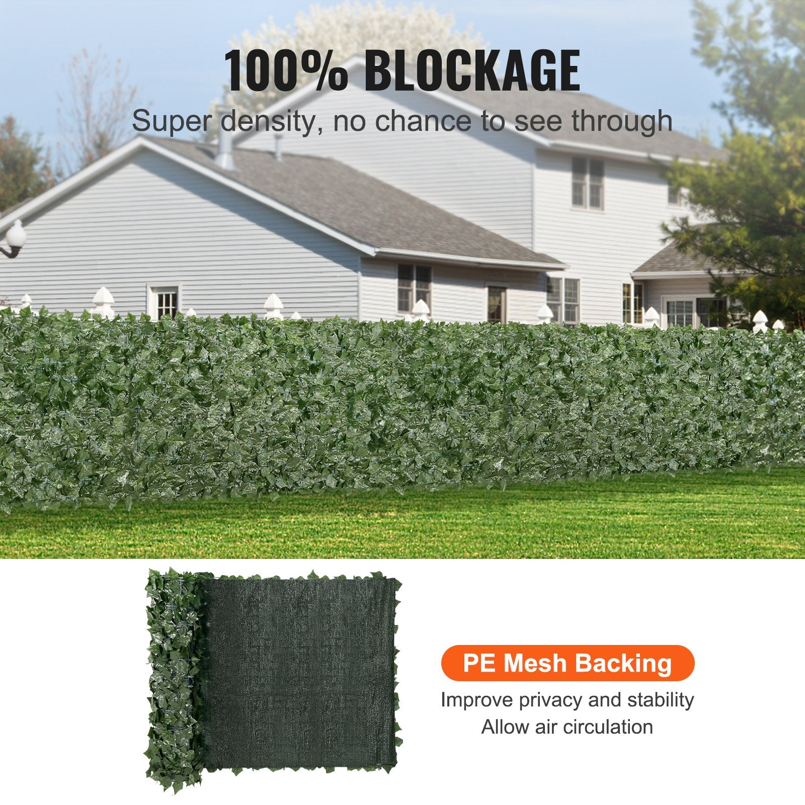 39'x98' Artificial Faux Ivy Leaf Privacy Fence Screen With Mesh Cloth Backing